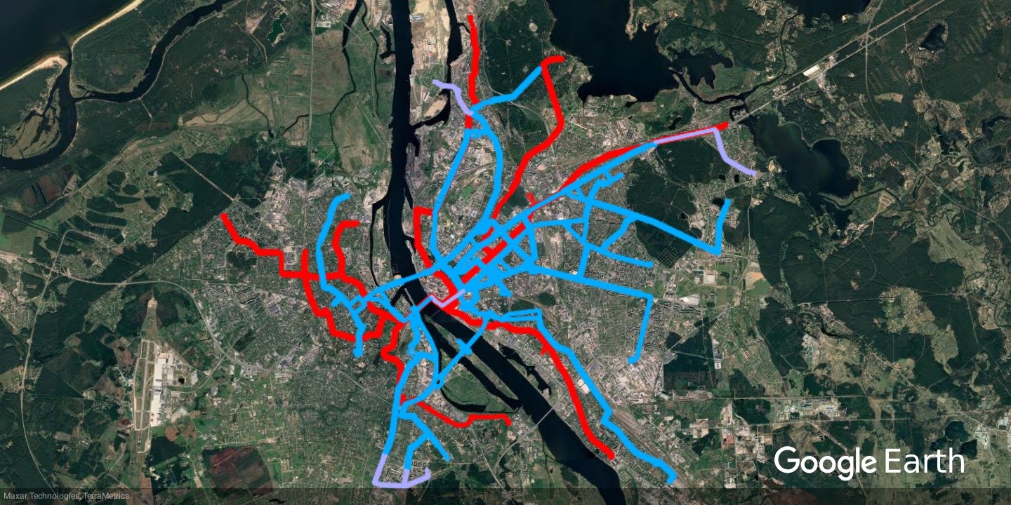 Ryga - przykład wyglądu nakładek w Google Earth - powiększ obraz