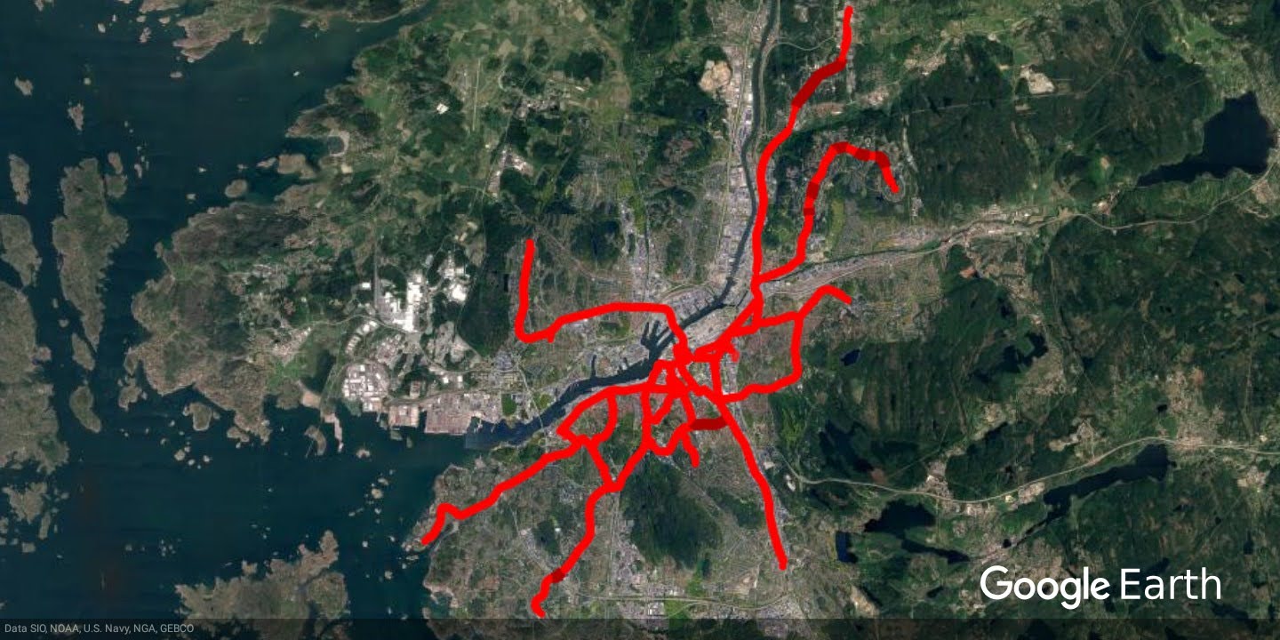 Göteborg - przykład wyglądu nakładek w Google Earth - powiększ obraz