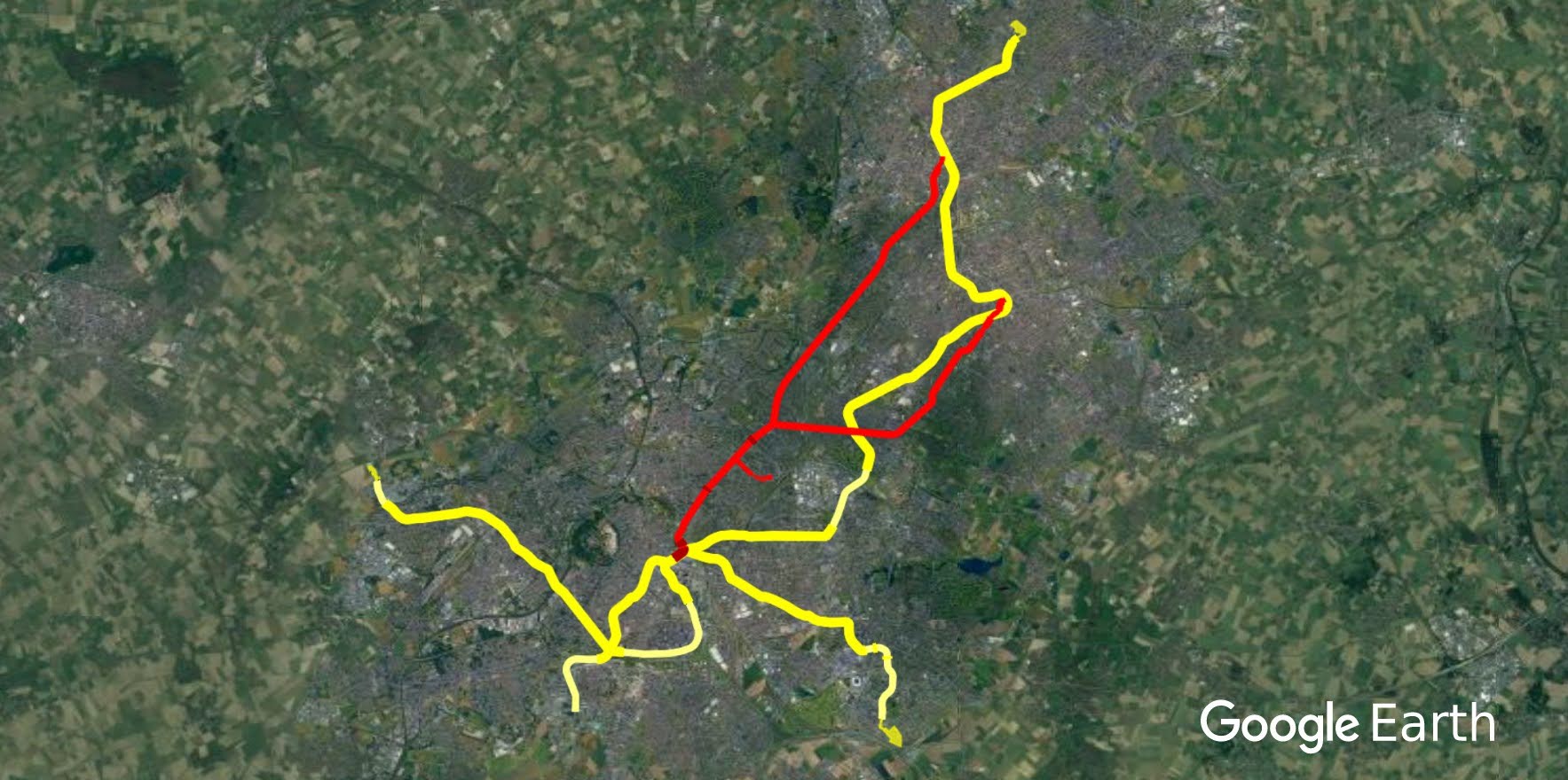 Aglomeracja Lille - przykład wyglądu nakładki w Google Earth - powiększ obraz