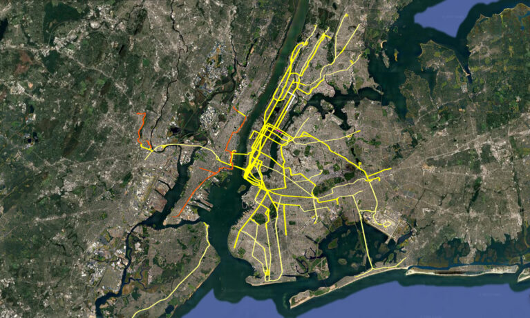 Nowy Jork - New Jersey - Newark - przykład wyglądu nakładki w Google Earth nakładka - przykład