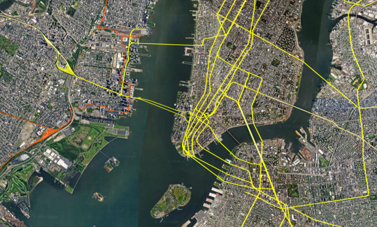 Nowy Jork i New Jersey - przykład wyglądu nakładki w Google Earth nakładka - przykład